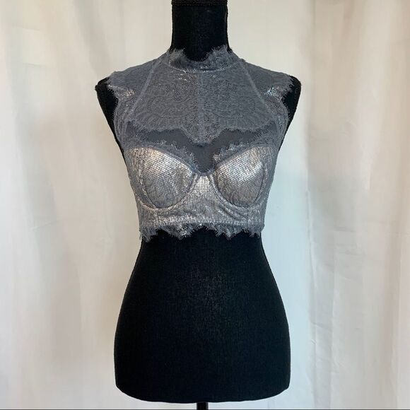 Victoria's Secret Chantilly Dream Angels Shine Lace Bra silver metallic gray 34B - Picture 5 of 10